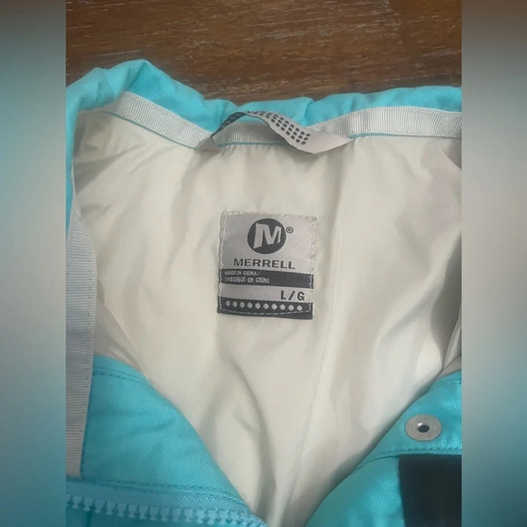 Merrell Long Jacket L Women Bright Blue/turquoise Nylon Snaps Full Zip Lined - Picture 8 of 11